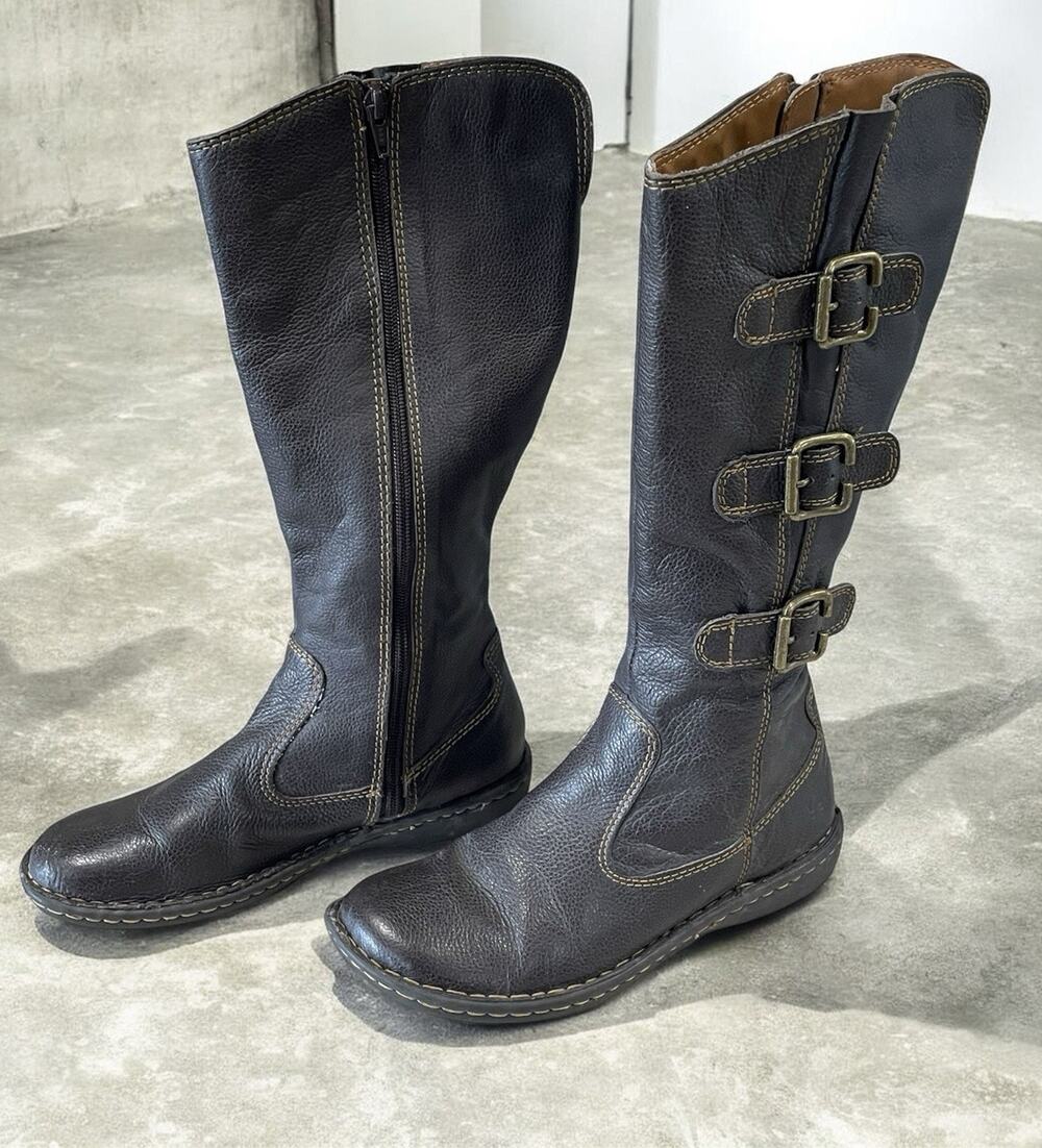 BORN Brown Leather Tall Riding Boots Women’s Size 7 -Zipper & Adjustable Buckle